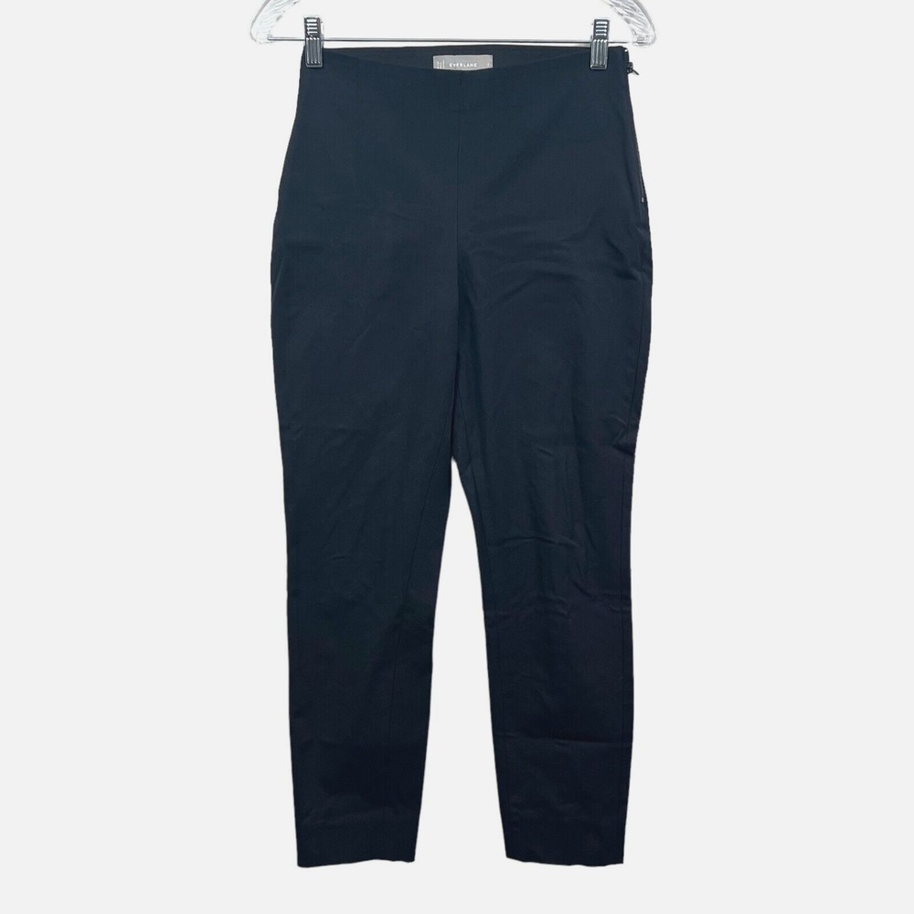 Everlane Womens Ponte Crop Pants Skinny Stretch Elastic Waist Zip Black Sz 2*